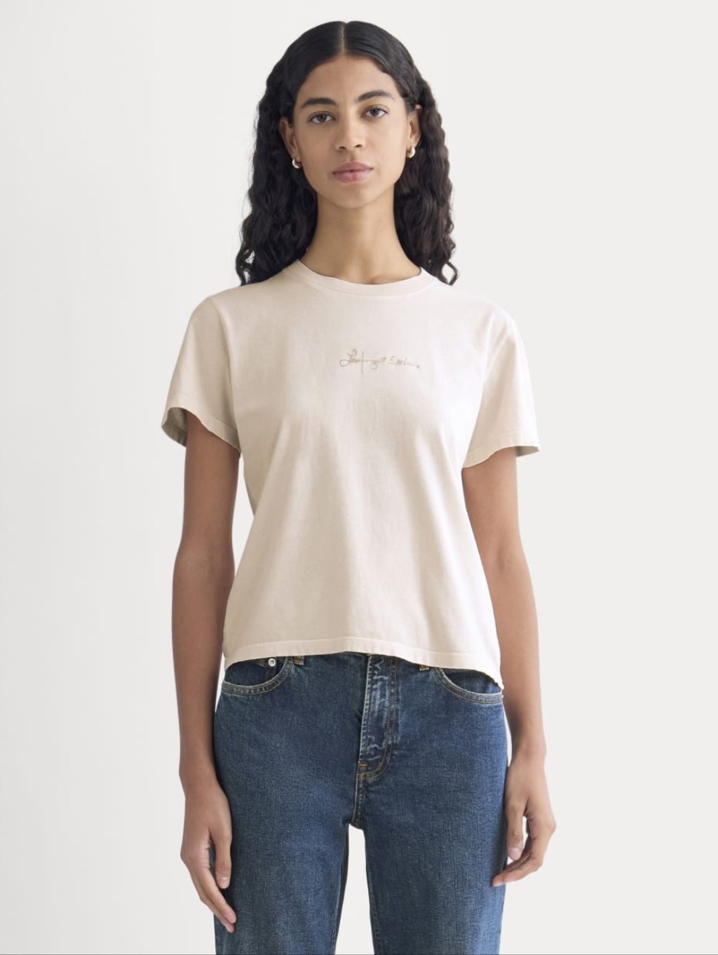 Nwt Everlane X The Laufey Foundation Pale Peony Embroidered Box-Cut Tee